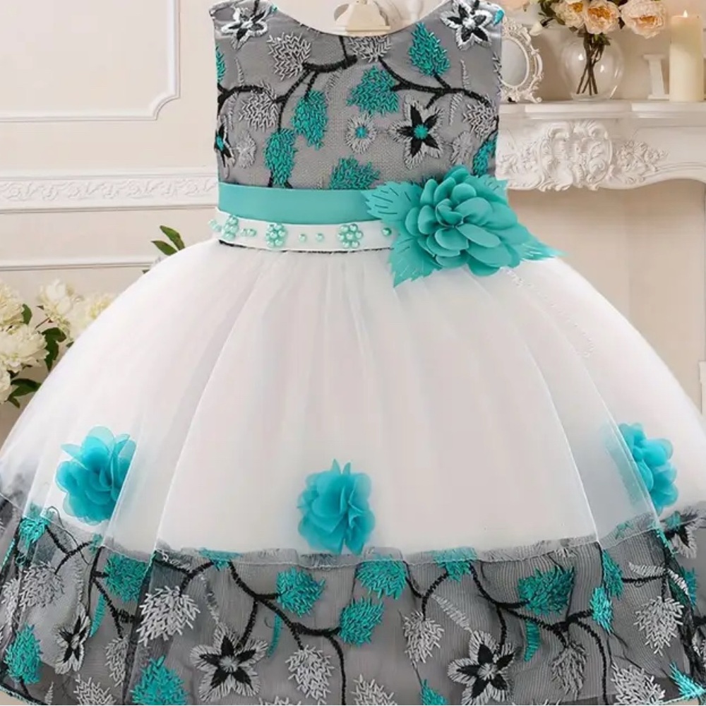 Handmade Elegant White and Peach Floral princess Dress